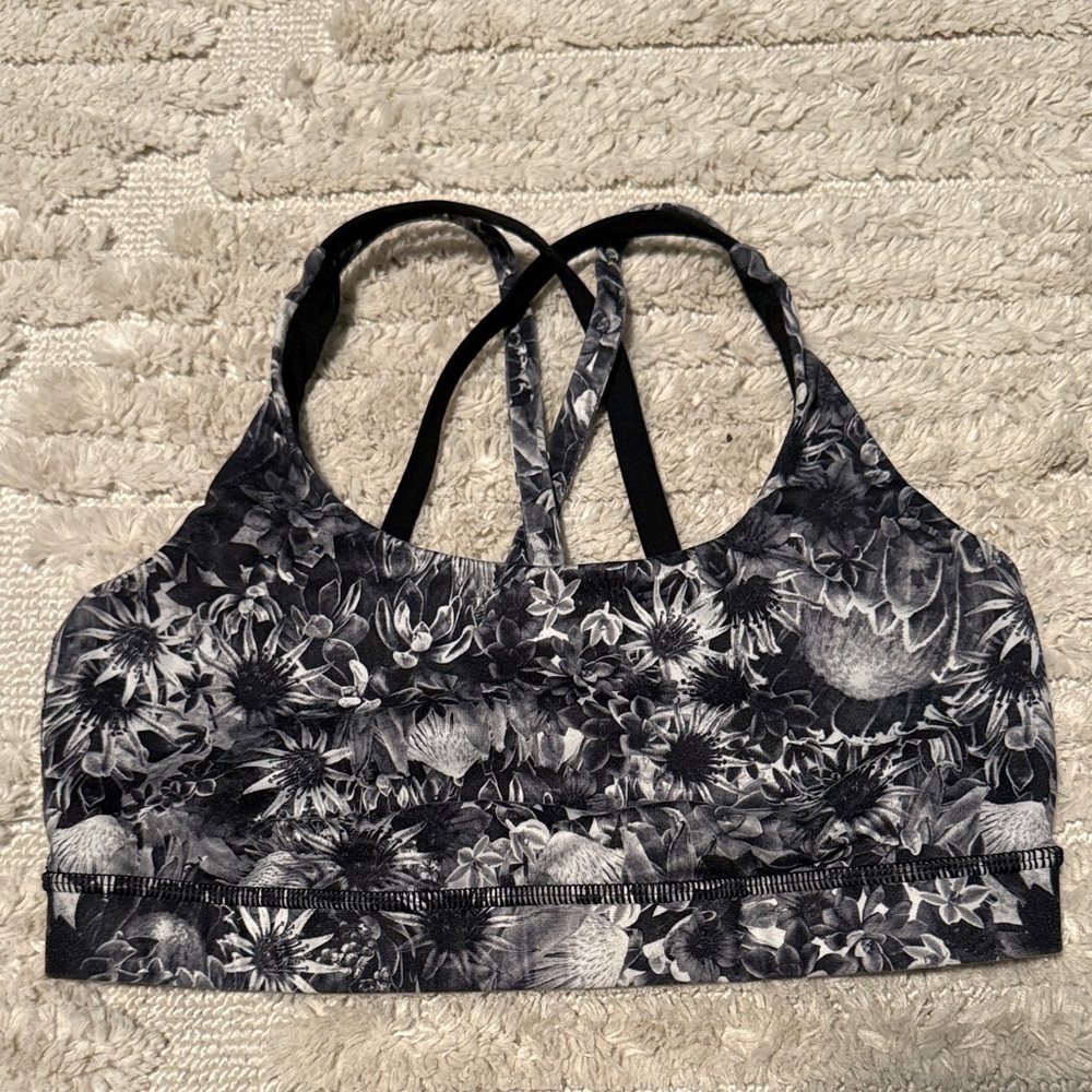 Lululemon Floral Black and White Energy Sports Bra